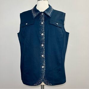 Quacker Factory Crystal Embellished Rhinestone Button Up Vest Size L